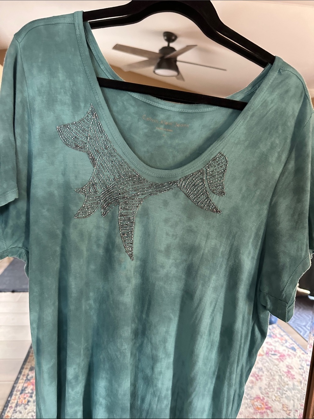 Calvin Klein Jeans Teal Beaded Scoop Neck tee